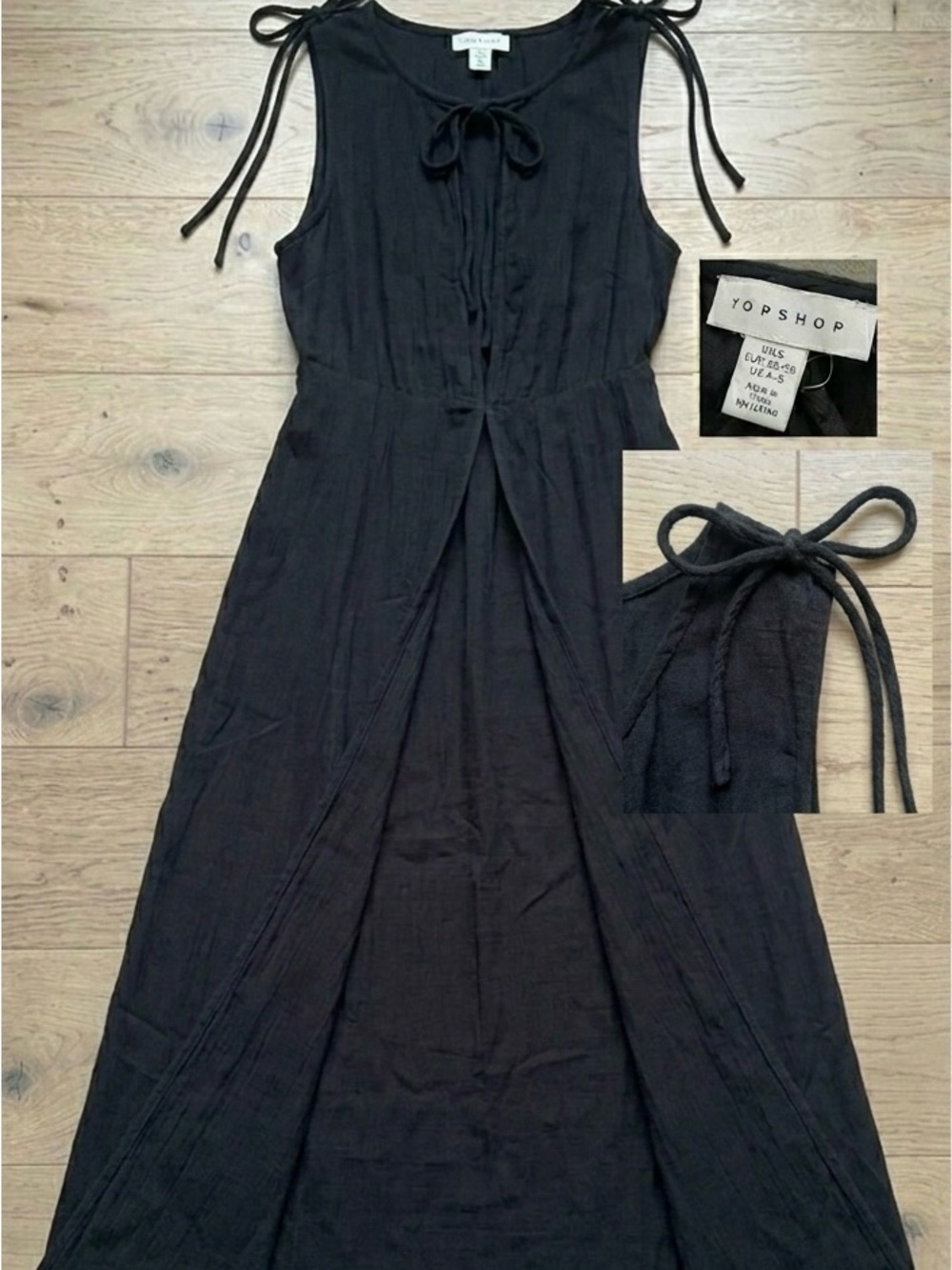 TOPSHOP Black Open Front Tie Shoulder Maxi Coverup Festival Boho S